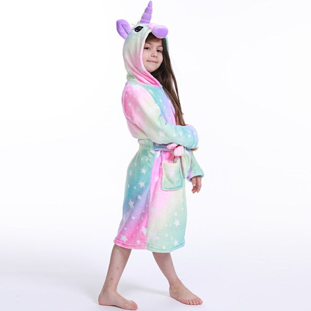 Unicorn Hooded Children Bathrobes Baby Rainbow Bath Robe Animal For Boys Girls Pyjamas Nightgown Kids Sleepwear 3-11Y