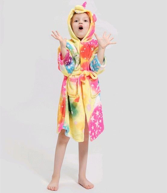 Unicorn Hooded Children Bathrobes Baby Rainbow Bath Robe Animal For Boys Girls Pyjamas Nightgown Kids Sleepwear 3-11Y