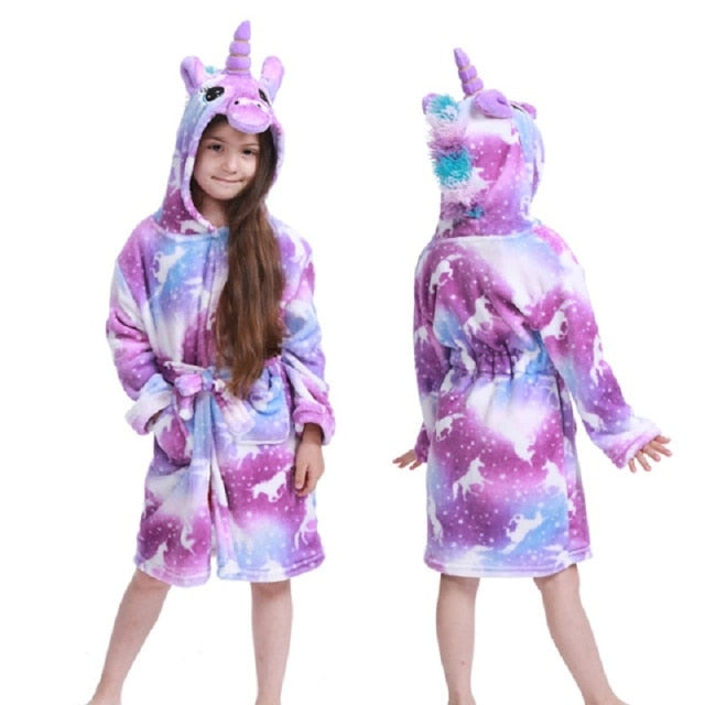 Unicorn Hooded Children Bathrobes Baby Rainbow Bath Robe Animal For Boys Girls Pyjamas Nightgown Kids Sleepwear 3-11Y