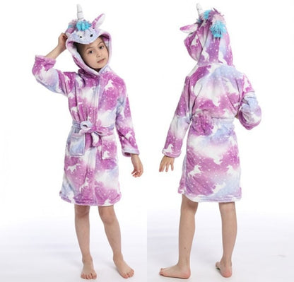 Unicorn Hooded Children Bathrobes Baby Rainbow Bath Robe Animal For Boys Girls Pyjamas Nightgown Kids Sleepwear 3-11Y