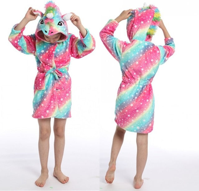 Unicorn Hooded Children Bathrobes Baby Rainbow Bath Robe Animal For Boys Girls Pyjamas Nightgown Kids Sleepwear 3-11Y