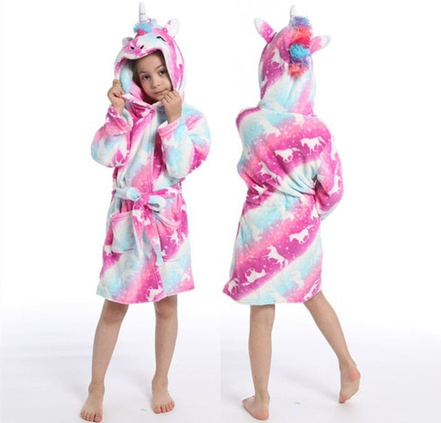 Unicorn Hooded Children Bathrobes Baby Rainbow Bath Robe Animal For Boys Girls Pyjamas Nightgown Kids Sleepwear 3-11Y