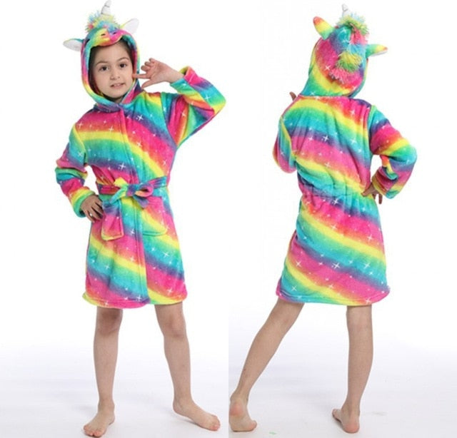 Unicorn Hooded Children Bathrobes Baby Rainbow Bath Robe Animal For Boys Girls Pyjamas Nightgown Kids Sleepwear 3-11Y