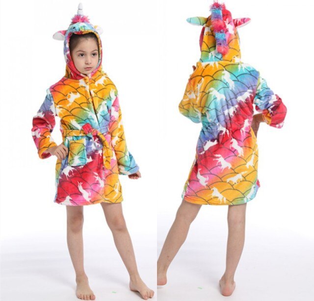 Unicorn Hooded Children Bathrobes Baby Rainbow Bath Robe Animal For Boys Girls Pyjamas Nightgown Kids Sleepwear 3-11Y