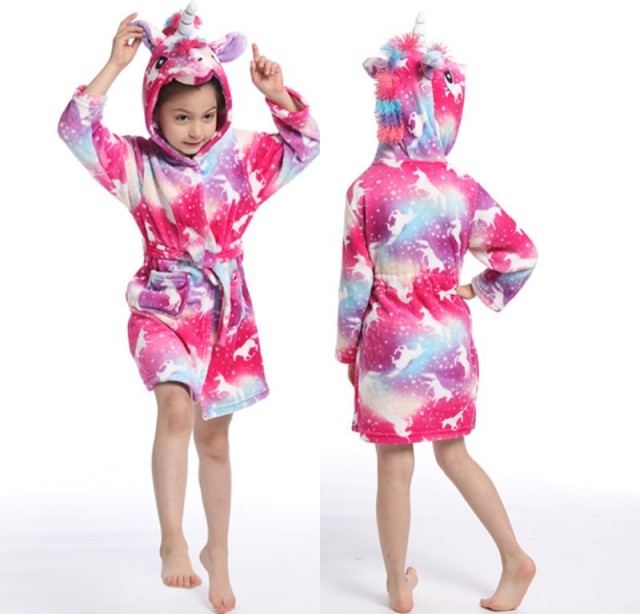 Unicorn Hooded Children Bathrobes Baby Rainbow Bath Robe Animal For Boys Girls Pyjamas Nightgown Kids Sleepwear 3-11Y