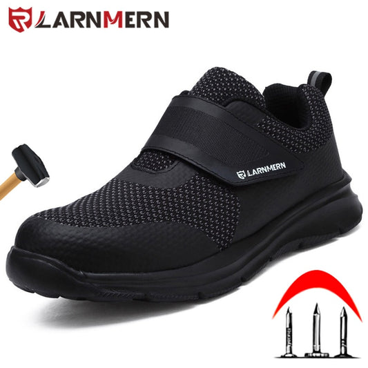 LARNMERN Work shoes Men's Steel Toe Safety Shoes Construction Protective Lightweight Shockproof Boots Hook&loop Sneakers safety