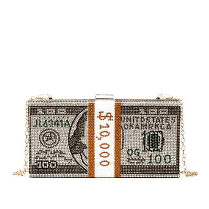 Stack of Cash Crystals Women Money Evening Clutch Bags diamond painting chain Wedding Dinner Purses and Handbags luxury designer