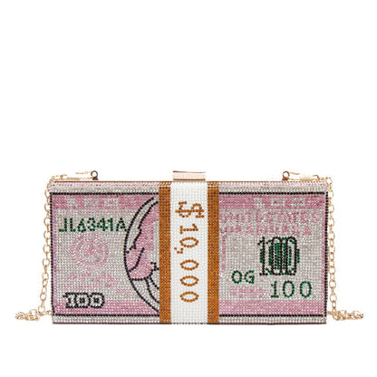 Stack of Cash Crystals Women Money Evening Clutch Bags diamond painting chain Wedding Dinner Purses and Handbags luxury designer