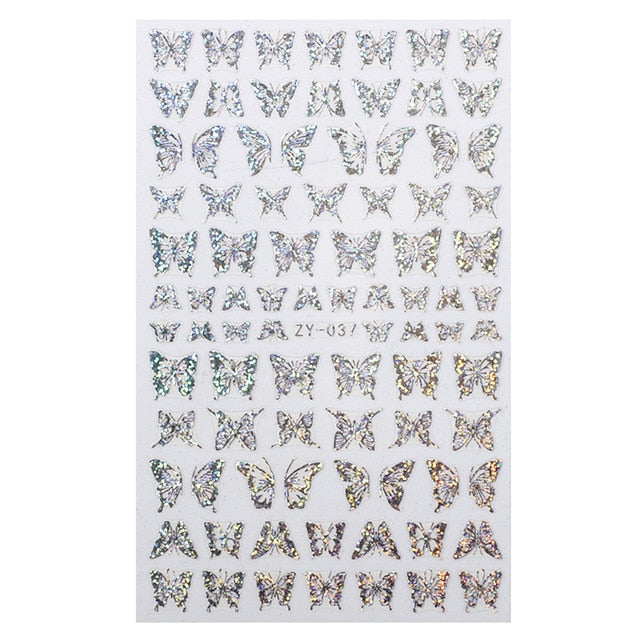 1pc Holographic 3D Butterfly Nail Art Stickers Adhesive Sliders Colorful DIY Golden Nail Transfer Decals Foils Wraps Decorations