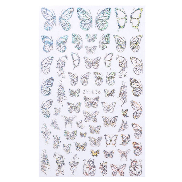 1pc Holographic 3D Butterfly Nail Art Stickers Adhesive Sliders Colorful DIY Golden Nail Transfer Decals Foils Wraps Decorations