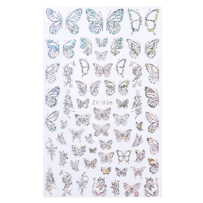 1pc Holographic 3D Butterfly Nail Art Stickers Adhesive Sliders Colorful DIY Golden Nail Transfer Decals Foils Wraps Decorations