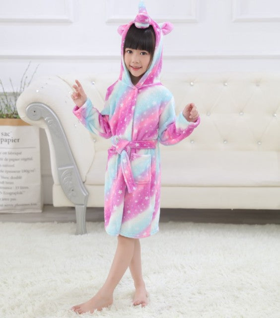 Unicorn Hooded Children Bathrobes Baby Rainbow Bath Robe Animal For Boys Girls Pyjamas Nightgown Kids Sleepwear 3-11Y