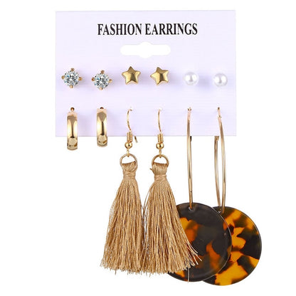 32 styles Hot Sale Trendy Earrings Acrylic Faux Pearl Circle Tassel Earings 6-Piece Set fashion earing for women wholesale