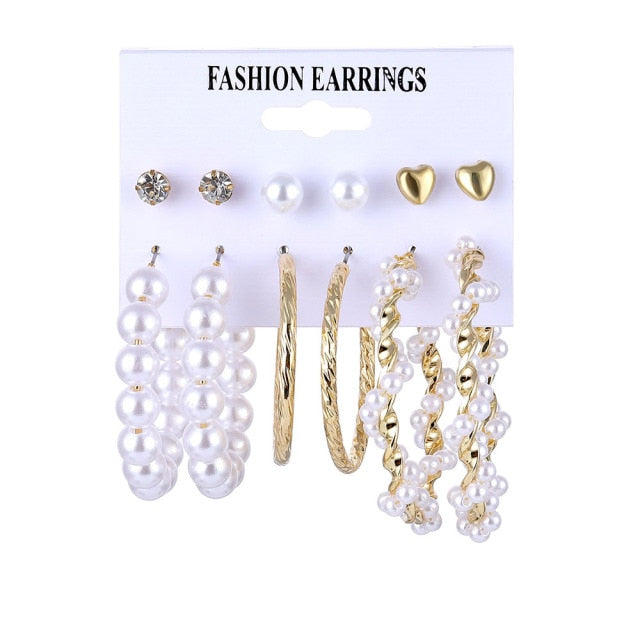 32 styles Hot Sale Trendy Earrings Acrylic Faux Pearl Circle Tassel Earings 6-Piece Set fashion earing for women wholesale