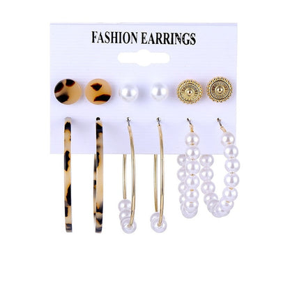 32 styles Hot Sale Trendy Earrings Acrylic Faux Pearl Circle Tassel Earings 6-Piece Set fashion earing for women wholesale