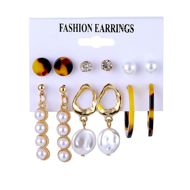 32 styles Hot Sale Trendy Earrings Acrylic Faux Pearl Circle Tassel Earings 6-Piece Set fashion earing for women wholesale