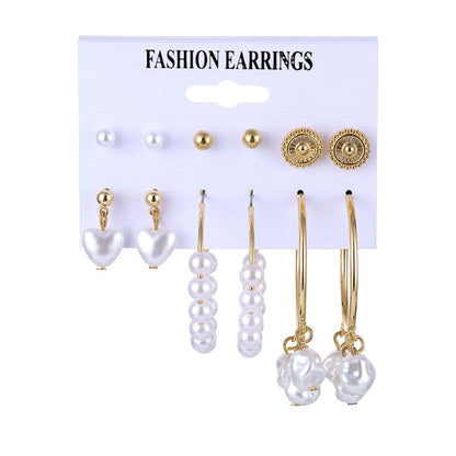 32 styles Hot Sale Trendy Earrings Acrylic Faux Pearl Circle Tassel Earings 6-Piece Set fashion earing for women wholesale