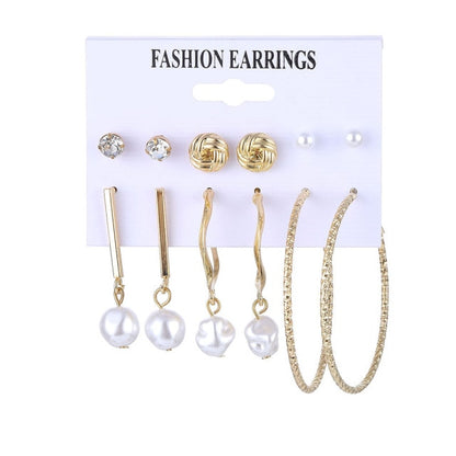 32 styles Hot Sale Trendy Earrings Acrylic Faux Pearl Circle Tassel Earings 6-Piece Set fashion earing for women wholesale