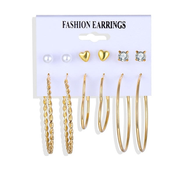 32 styles Hot Sale Trendy Earrings Acrylic Faux Pearl Circle Tassel Earings 6-Piece Set fashion earing for women wholesale