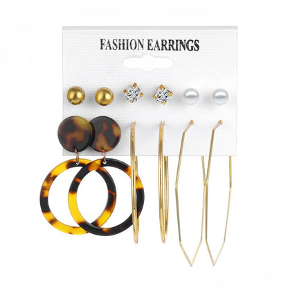 32 styles Hot Sale Trendy Earrings Acrylic Faux Pearl Circle Tassel Earings 6-Piece Set fashion earing for women wholesale