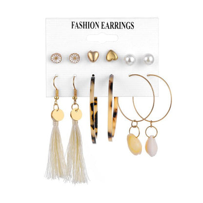 32 styles Hot Sale Trendy Earrings Acrylic Faux Pearl Circle Tassel Earings 6-Piece Set fashion earing for women wholesale