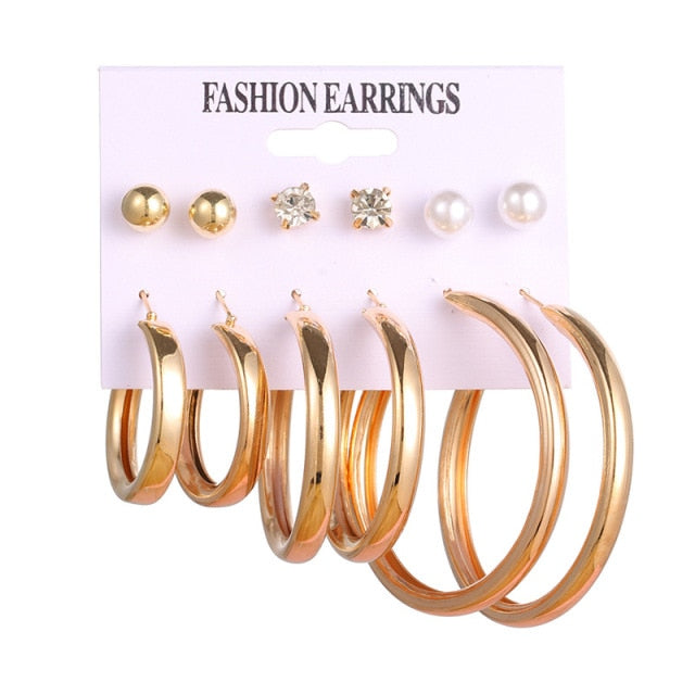 32 styles Hot Sale Trendy Earrings Acrylic Faux Pearl Circle Tassel Earings 6-Piece Set fashion earing for women wholesale