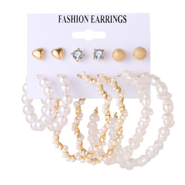 32 styles Hot Sale Trendy Earrings Acrylic Faux Pearl Circle Tassel Earings 6-Piece Set fashion earing for women wholesale