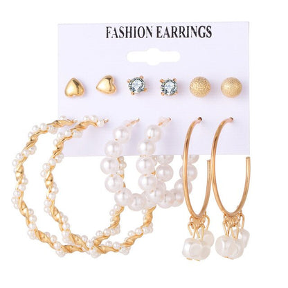 32 styles Hot Sale Trendy Earrings Acrylic Faux Pearl Circle Tassel Earings 6-Piece Set fashion earing for women wholesale