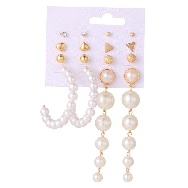 32 styles Hot Sale Trendy Earrings Acrylic Faux Pearl Circle Tassel Earings 6-Piece Set fashion earing for women wholesale