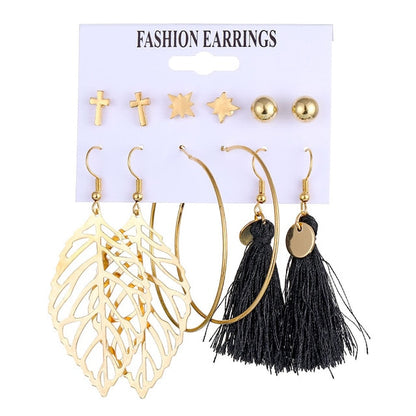 32 styles Hot Sale Trendy Earrings Acrylic Faux Pearl Circle Tassel Earings 6-Piece Set fashion earing for women wholesale