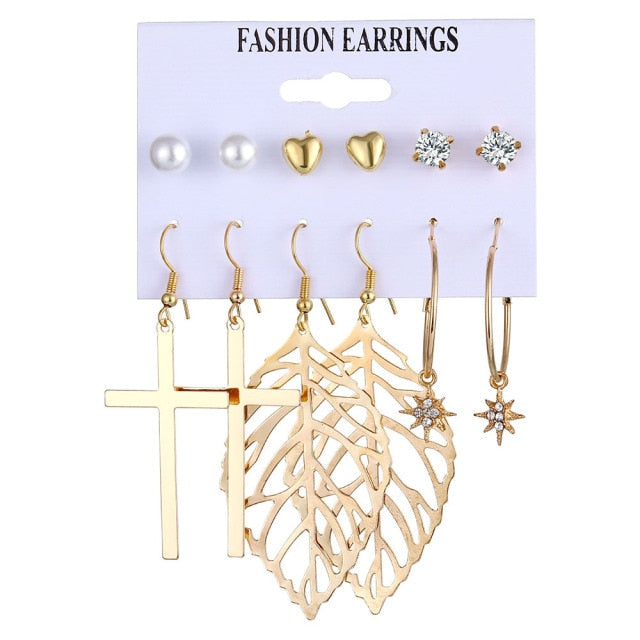 32 styles Hot Sale Trendy Earrings Acrylic Faux Pearl Circle Tassel Earings 6-Piece Set fashion earing for women wholesale