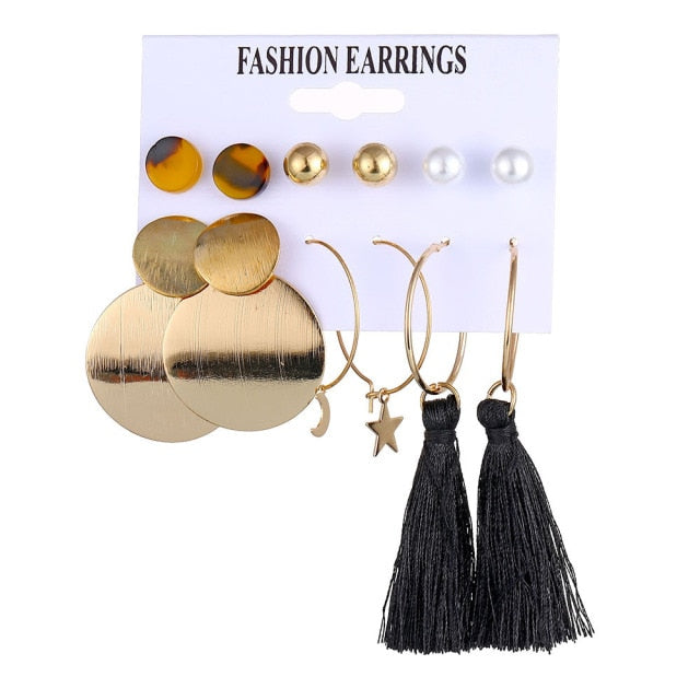 32 styles Hot Sale Trendy Earrings Acrylic Faux Pearl Circle Tassel Earings 6-Piece Set fashion earing for women wholesale