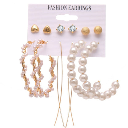 32 styles Hot Sale Trendy Earrings Acrylic Faux Pearl Circle Tassel Earings 6-Piece Set fashion earing for women wholesale