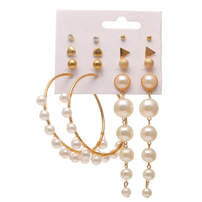 32 styles Hot Sale Trendy Earrings Acrylic Faux Pearl Circle Tassel Earings 6-Piece Set fashion earing for women wholesale