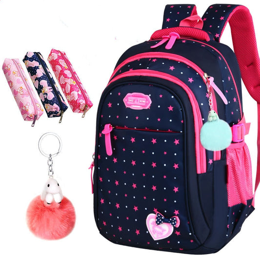 Cute Girls School Bags Children Primary Backpack Stars Print Princess Schoolbag Cute Bowknot Kids Bookbags Mochila Escolar