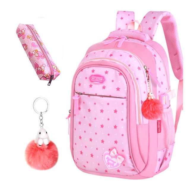 Cute Girls School Bags Children Primary Backpack Stars Print Princess Schoolbag Cute Bowknot Kids Bookbags Mochila Escolar