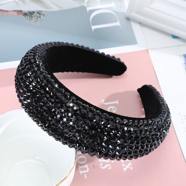 AWAYTR New Rhinestone Full Crystal Headbands for Women Wide Elastic Hairbands Baroque Diamond Tiara Hair Accessories Headdress