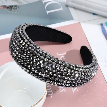 AWAYTR New Rhinestone Full Crystal Headbands for Women Wide Elastic Hairbands Baroque Diamond Tiara Hair Accessories Headdress