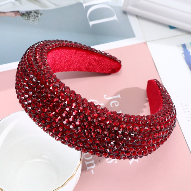 AWAYTR New Rhinestone Full Crystal Headbands for Women Wide Elastic Hairbands Baroque Diamond Tiara Hair Accessories Headdress