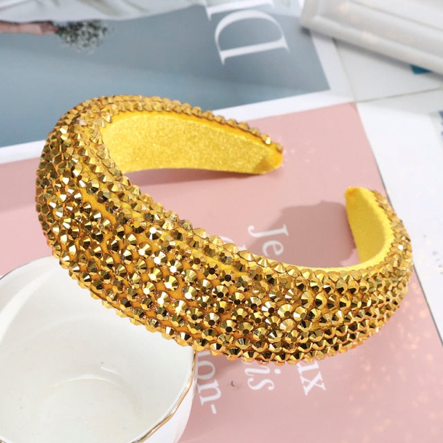 AWAYTR New Rhinestone Full Crystal Headbands for Women Wide Elastic Hairbands Baroque Diamond Tiara Hair Accessories Headdress