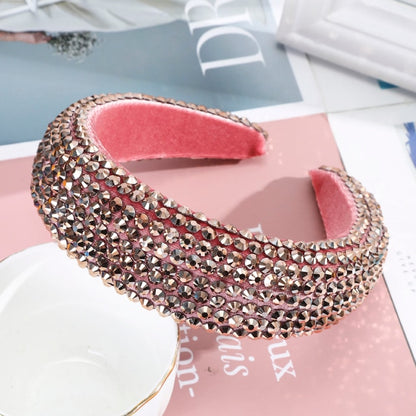 AWAYTR New Rhinestone Full Crystal Headbands for Women Wide Elastic Hairbands Baroque Diamond Tiara Hair Accessories Headdress