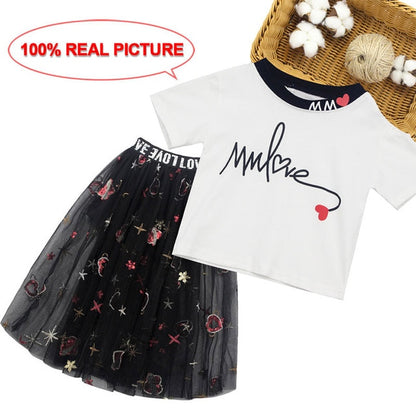 Kids Summer Clothes Girls Patchwork Girls Clothes Set Vest + Short 2PCS Outfits For Girls Casual Style Big Bow Kids Clothing