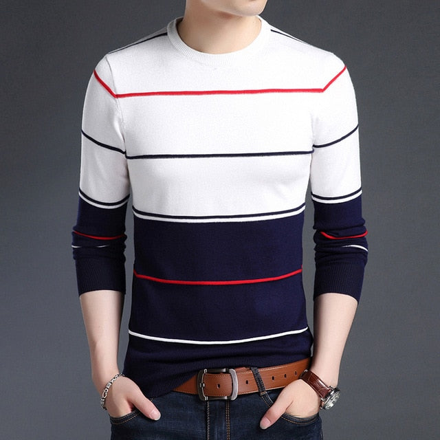 2021 New Fashion Brand Sweater Mens Pullover Striped Slim Fit Jumpers Knitred Woolen Autumn Korean Style Casual Men Clothes