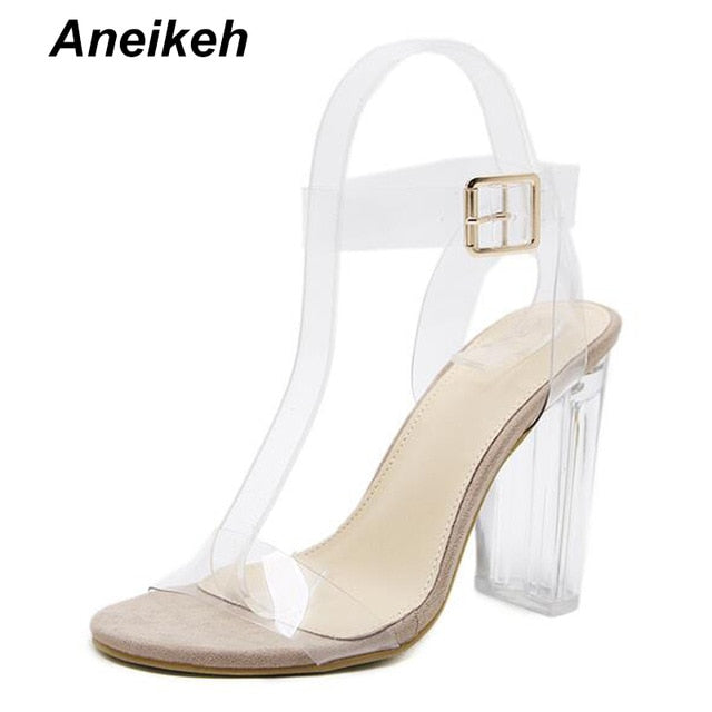 Aneikeh 2021 PVC Jelly Sandals Crystal Open Toed High Heels Women Transparent Heel Sandals Slippers Pumps 11CM Big Size 41 42