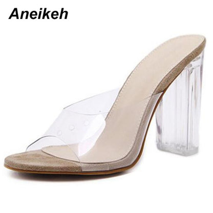 Aneikeh 2021 PVC Jelly Sandals Crystal Open Toed High Heels Women Transparent Heel Sandals Slippers Pumps 11CM Big Size 41 42