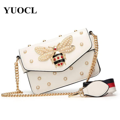 Small Pu Crossbody Bags For Women 2021 Chains Bee Luxury Handbags Designer Famous Brand Shoulder Bag Hand Sac A Main Female