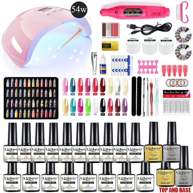 Mobray Nail Manicure Set for Nail Kit with Led Nail Lamp 20000RPM Nail Drill Machine Nail Polish Kit Acrylic Nail Art Tools Set