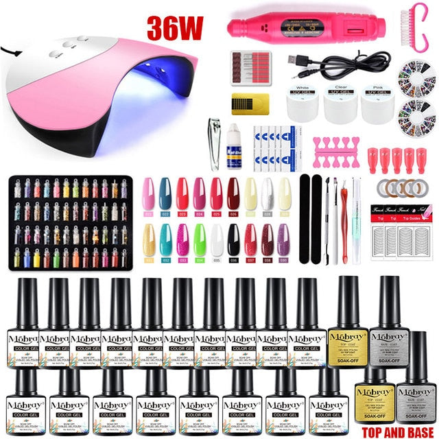 Mobray Nail Manicure Set for Nail Kit with Led Nail Lamp 20000RPM Nail Drill Machine Nail Polish Kit Acrylic Nail Art Tools Set