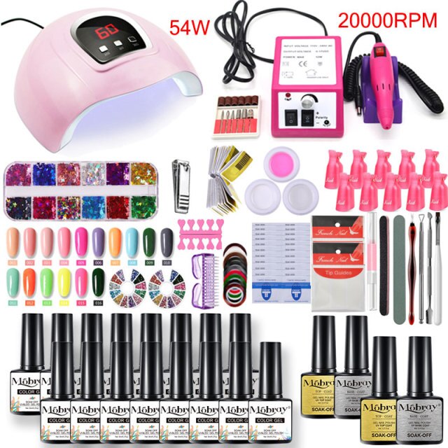 Mobray Nail Manicure Set for Nail Kit with Led Nail Lamp 20000RPM Nail Drill Machine Nail Polish Kit Acrylic Nail Art Tools Set