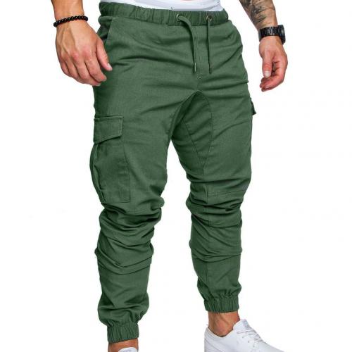 Casual Thin Breathable Tie Drawstring Long Pants Men Casual Solid Color Pockets Waist Drawstring Ankle Tied Skinny Cargo Pants